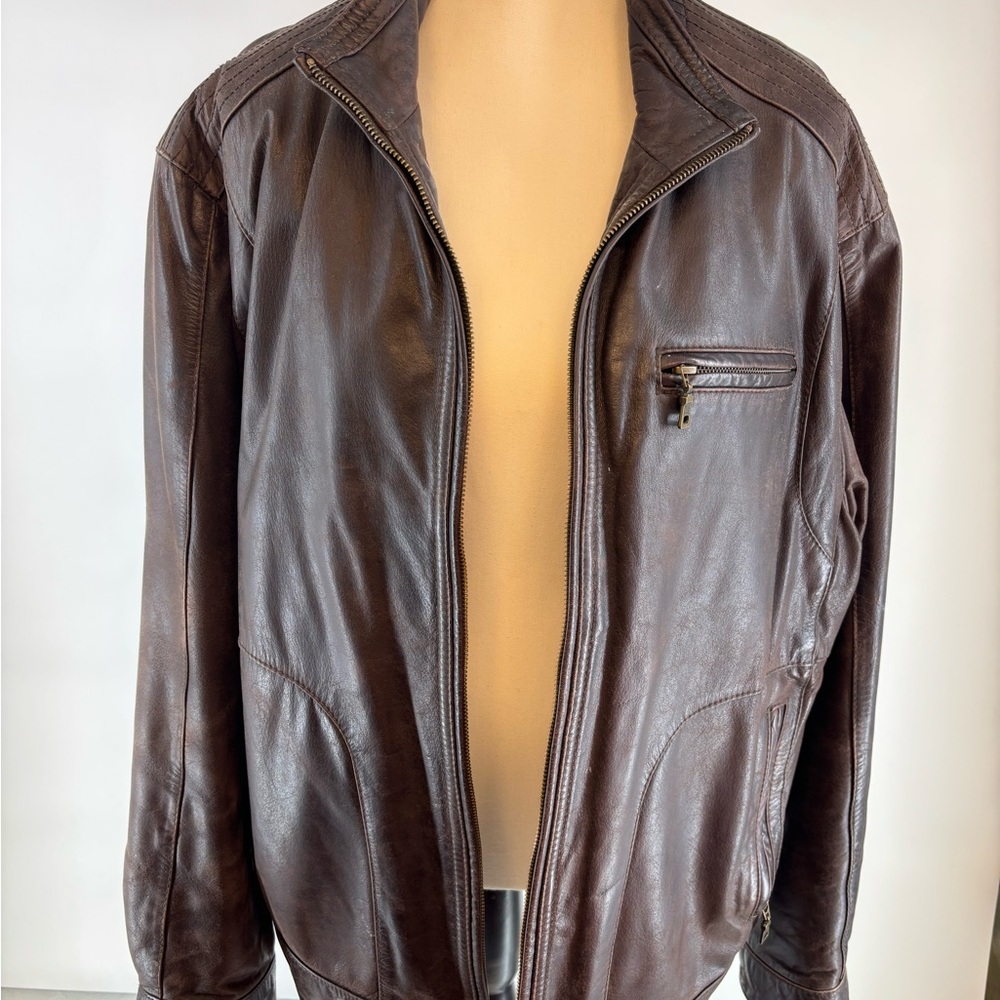 Jos. A. Bank signature Dark Brown Leather Bomber Jacket Size Large
